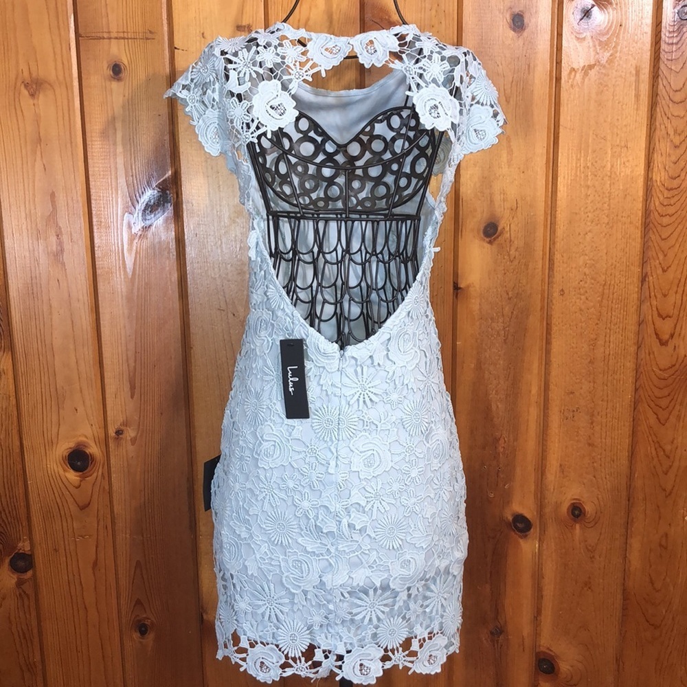 Lulus Hidden Talent Backless Light Blue Lace Dress NWT size XS mini dress - Picture 11 of 16